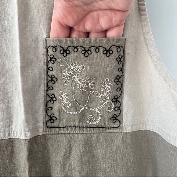 Vintage Eric Charles Maxi Dress Neutral Colorblock Cotton Linen Size XL - Picture 3 of 7